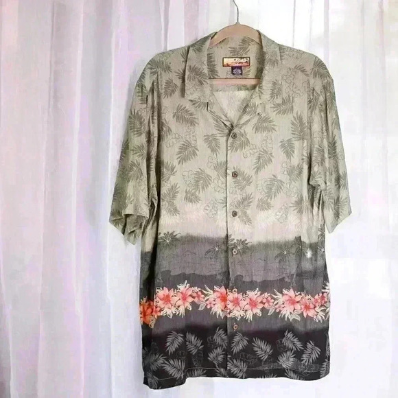 Havana Jack's Cafe 100% Silk Hawaiian button down shirt palm trees floral - Picture 2 of 16